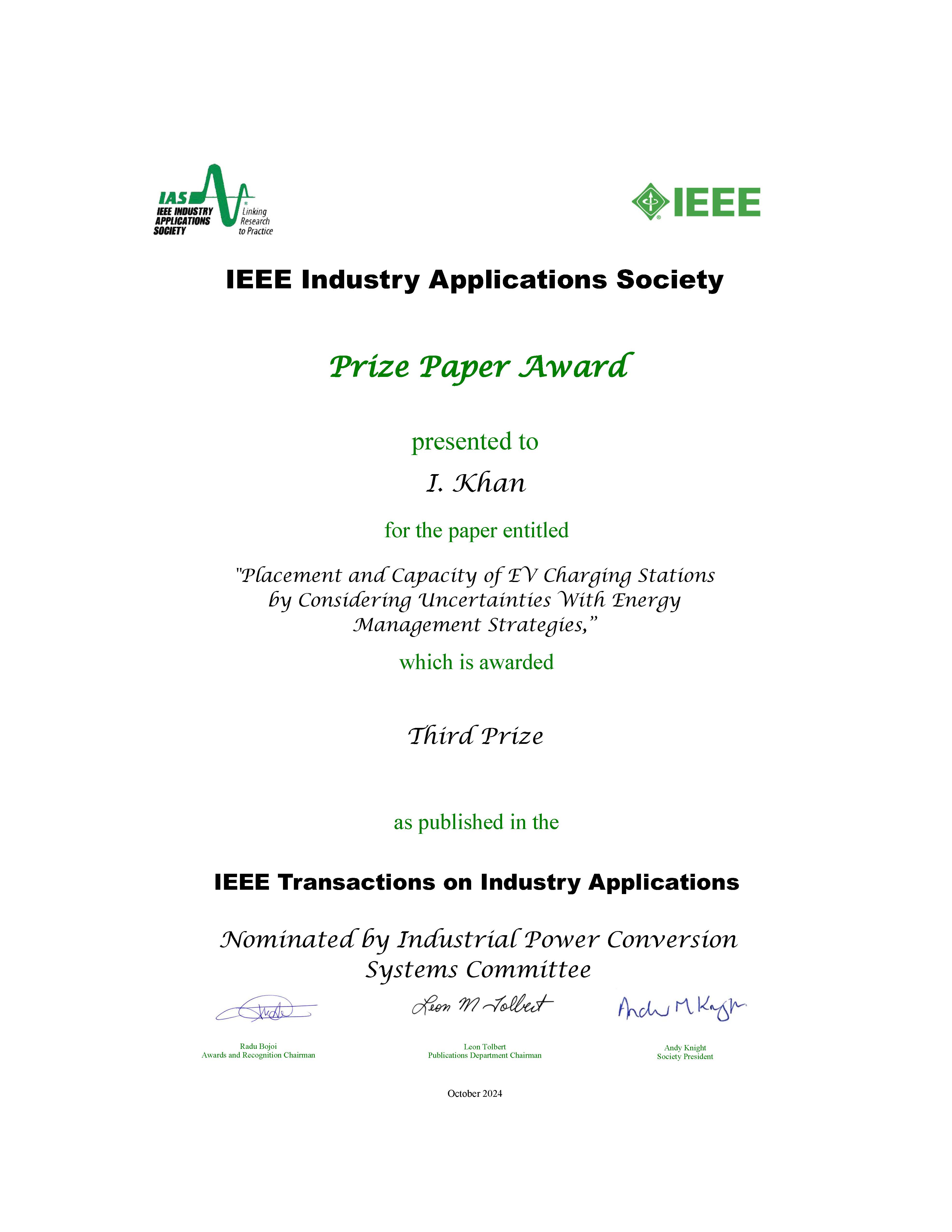 IEE Prize Paper Award