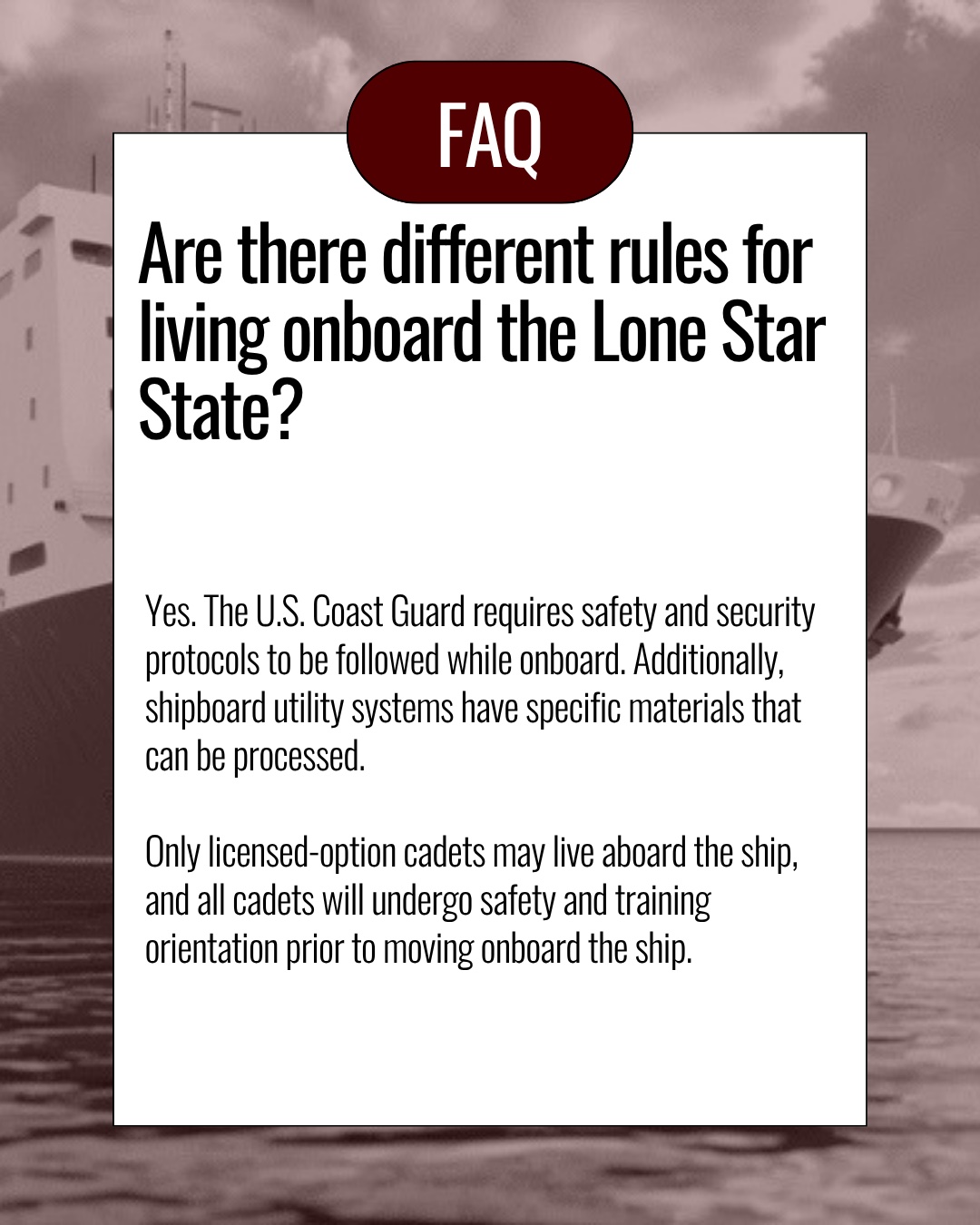Living aboard USTS Lone Star State FAQ