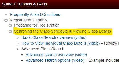 Student Tutorials and FAQs menu 2