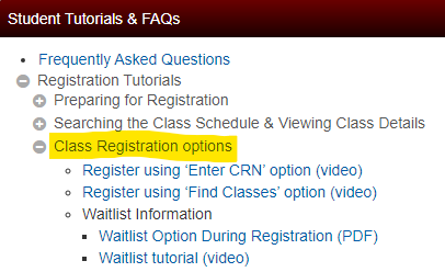 Student Tutorials and FAQs menu 3