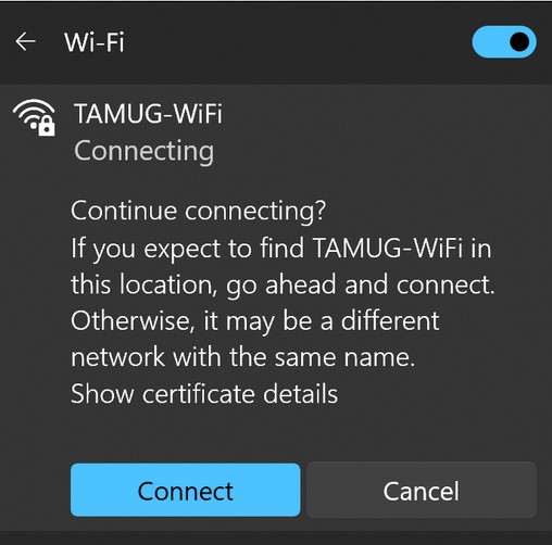 TAMUG WiFi log in