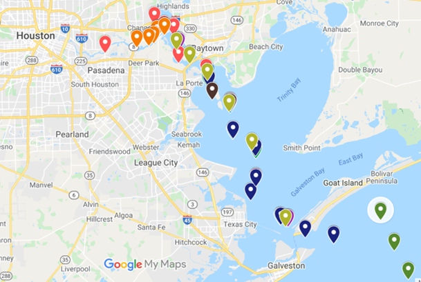 Map of Galveston Bay showing where all water samples were collected.